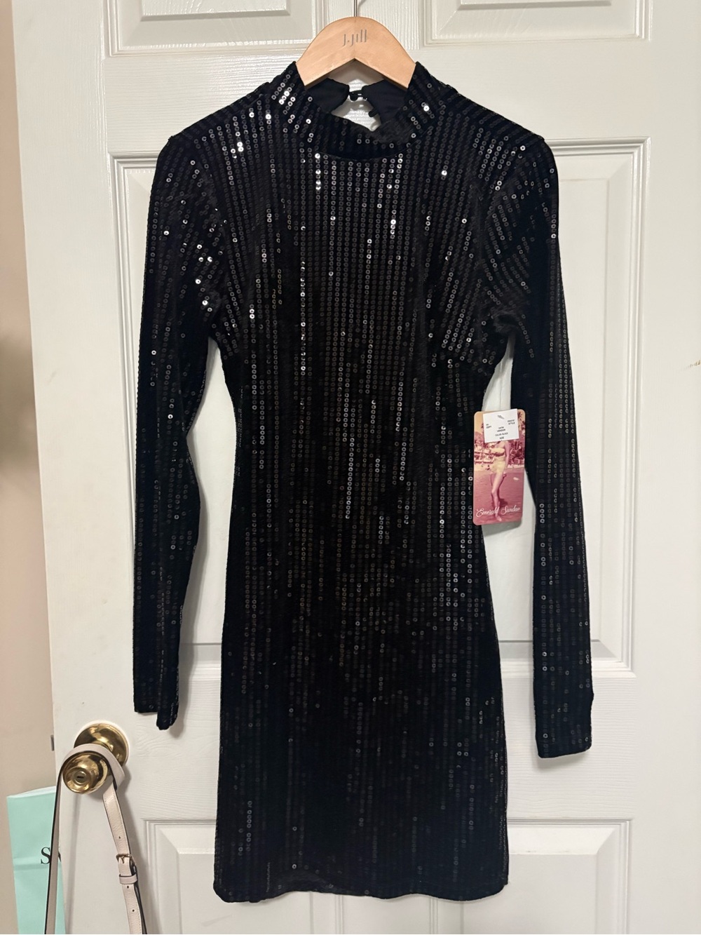 Emerald Sundae Black Sequin Long-Sleeve Mini Dress
